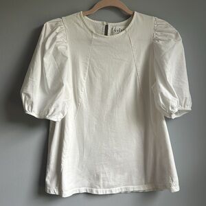 Velvet By Graham + Spencer for Anthropologie White Puffed Sleeve Top